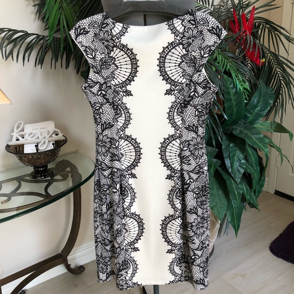 MAGGY LONDON Black & Cream Dress-Size 10 - Picture 2 of 2
